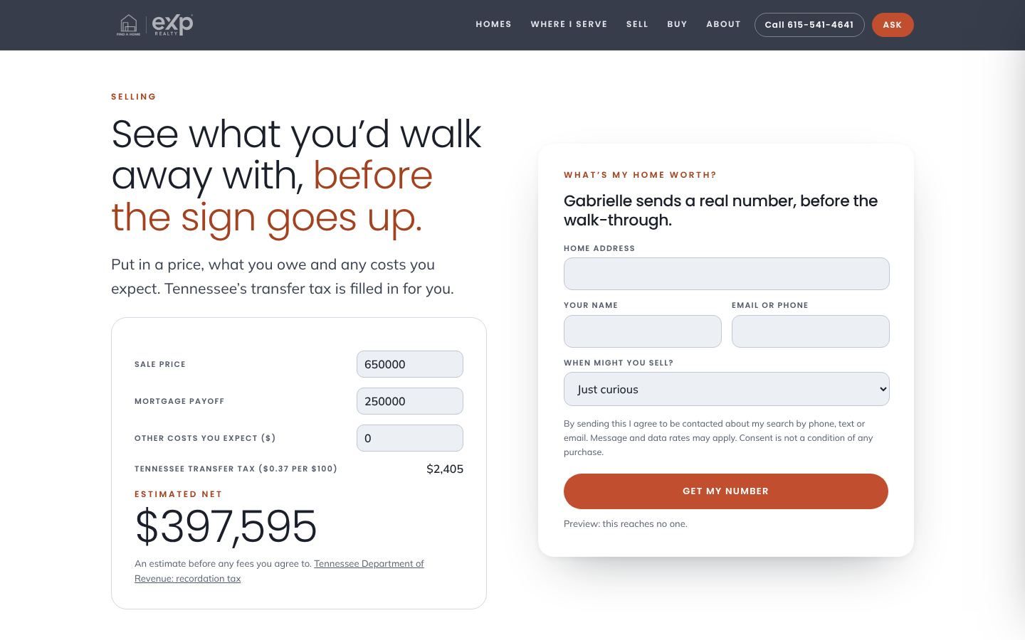 The home value request on Gabrielle’s page: Gabrielle sends a real number, before the walk-through.